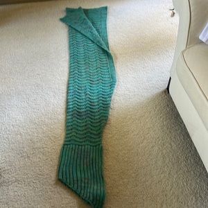 Mermaid blanket, crocheted, 74 inches long, teal